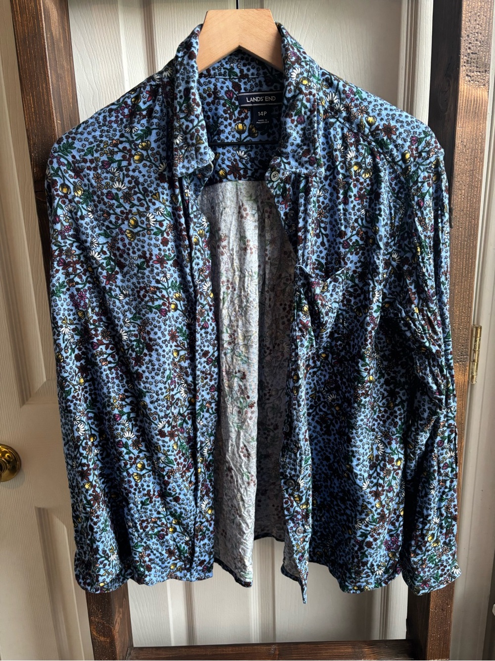 Lands' End Light Blue Floral Shirt Jacket